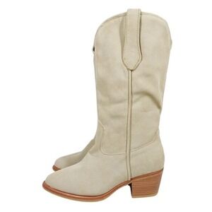 MIA Western‎ Cowboy Boots Women Light Tan Mid Calf Soft Faux Suede 9.5 NEW